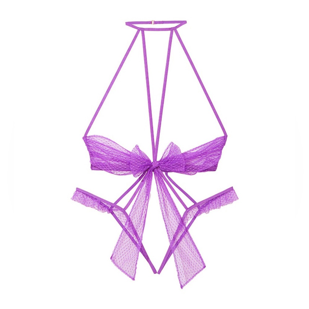 NWT Victoria’s Secret Very Sexy Bow Open-Cup Crotchless Playsuit in Purple - Picture 4 of 6